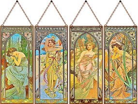 Alfons Mucha - Napszakok (Garnitúra) üvegkép, falikép
