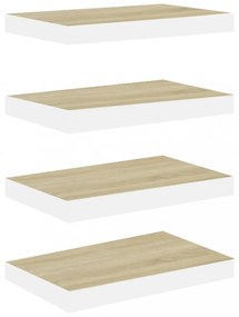 4 db tölgyszínű és fehér MDF lebegő fali polc 50 x 23 x 3,8 cm