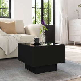 Fekete szerelt fa kisasztal LED-del 40 x 40 x 30 cm