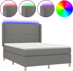 vidaXL sötétszürke szövet rugós és LED-es ágy matraccal 140x190 cm