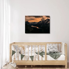 Egy tó képe a hegyek között (üvegen) (70x50 cm)