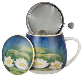 Monet porcelán öblös teás bögre fém szűrővel - 430 ml - Vízililiom