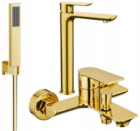 Mexen Alfa R02 magas mosdó és kádcsaptelep zuhanygarnitúrával, arany, 745713R02-50