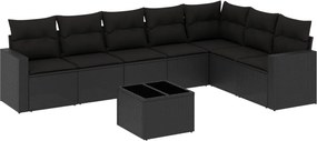 vidaXL 8 részes fekete polyrattan kerti ülőgarnitúra párnákkal
