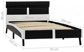 fekete LED-es műbőr ágykeret 90 x 200 cm