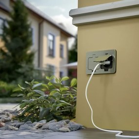 Brilagi - Kültéri beépített padló dupla aljzat IP55 matt króm négyszögletes