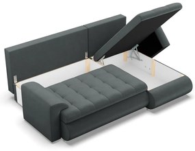 Tokio sarokkanapé, 2 ágyneműtartóval, bársony, jobboldali, szürke