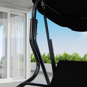 Outsunny 3 személyes kerti függőágy vízálló tetővel, állítható dőlésszögű üléspárnákkal és háttámlával 1,7L x 1,1W x 1,53H m Acél Poliészter Fekete |