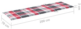 impregnált fenyőfa napozóágy piros kockás párnával