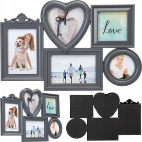 Képkeret 10x15 Multikeret Fotó 5 Kép Szürke Kollázs Falra Szív