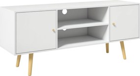 HOMCOM TV állvány nappali TV asztal 2 ajtóval, 2 tárolópolccal legfeljebb 55 colos tévékhez, 120x34x50 cm, fehér | Aosom
