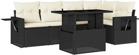 vidaXL 6 részes fekete polyrattan kerti ülőgarnitúra párnákkal