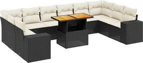 vidaXL 11 részes fekete polyrattan kerti ülőgarnitúra párnákkal