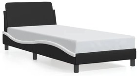 fekete és fehér műbőr ágykeret fejtámlával 80 x 200 cm