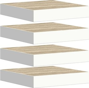 vidaXL 4 db tölgyszínű és fehér MDF lebegő fali polc 23x23,5x3,8 cm