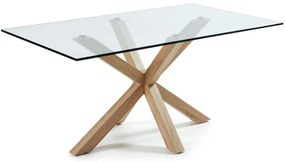 Üveg étkezőasztal természetes talpazattal, 160 x 90 cm - Kave Home