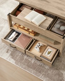 Emelhető tetejű dohányzóasztal, gázliftes, 2 fiókkal, teveszínű