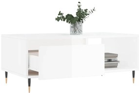 Magasfényű fehér szerelt fa dohányzóasztal 90 x 50 x 36,5 cm