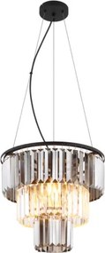 Globo 15695H Függeszték fém fekete matt, füstszínű/átlátszó üvegkristályok, fekete PVC kábel, magassága rövidíthető, ø: 400mm, M: 1200mm, 3x E27 40W 230V izzók nélkül