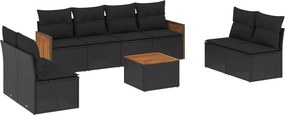 vidaXL 9 részes fekete polyrattan kerti ülőgarnitúra párnákkal