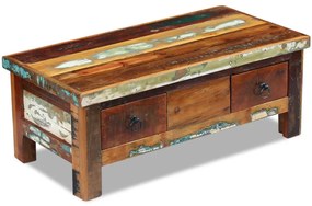 Tömör újrahasznosított fa fiókos dohányzóasztal 90 x 45 x 35 cm