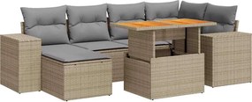 vidaXL 7 részes bézs polyrattan kerti ülőgarnitúra párnákkal