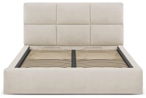 Bézs kárpitozott ágyneműtartós franciaágy ágyráccsal 160x200 cm Libera – Windsor &amp; Co Sofas