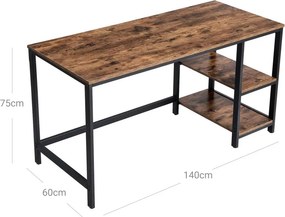 Íróasztal polcokkal, rusztikus barna 140x60x75cm