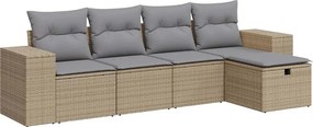 vidaXL 5 részes bézs polyrattan kerti ülőgarnitúra párnákkal