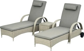 Outsunny 3 részes Napozó Kerti Bútor Szett, Polyrattan + Fém Szürke | Aosom