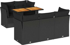vidaXL 6 részes fekete polyrattan kerti ülőgarnitúra párnákkal