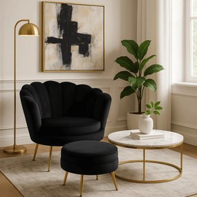 Fotel lábtartóval, fekete színben, velúr kárpittal GRAND