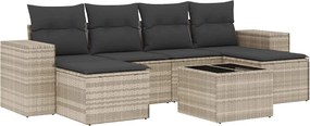 vidaXL 7 részes világosszürke polyrattan kerti ülőgarnitúra párnákkal