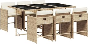 vidaXL 7 részes bézs polyrattan kerti étkezőgarnitúra párnákkal