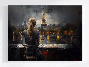 Canvas Vászonkép Nő Párizs Eiffel-torony Este Bor 100x75