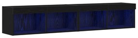 TV Fali Szekrények LED Fénnyel 2 db Fekete Tölgy 80x30x30 cm