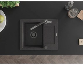 Mexen Enzo, 1 kamrás gránit mosogató 576x465x174 mm és Flora mosogató csaptelep, fekete foltos, 6506-76-670401-08-B