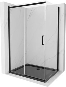 Mexen Omega, tolóajtós zuhanykabin 100 (ajtó) x 80 (fali) cm, 8mm átlátszó üveg, fekete profil + vékony fekete zuhanytálca fekete szifonnal, 825-100-…