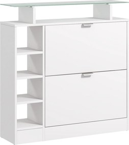 HOMCOM Modern Cipőtároló Szekrény Előszobai Cipőtartó Fiókokkal Állítható Polcokkal és Nyitott Polcokkal 12 Pár Cipőhöz Keskeny Cipőtárolás Előszobába
