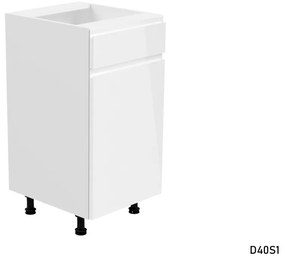 ASPEN D40 alsó kombinált konyhaszekrény, 40x82x47, fehér/szürke magasfényű, bal