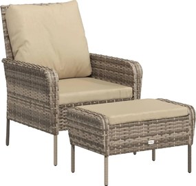 vidaXL világosbarna polyrattan kerti szék lábtartóval