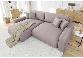 Világos rózsaszín kordbársony kinyitható sarokkanapé (variálható) Sara – Ropez