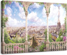 Vászonkép 70x50 Párizs Eiffel-torony erkély virágok város panoráma tájkép