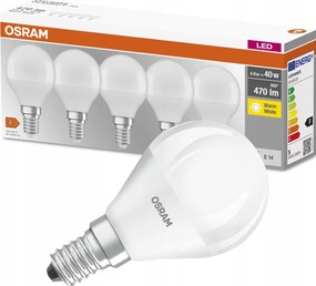 5PAK Led izzó E14 P45 5W 40W 470lm 2700K Meleg Osram Base