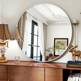 Koonmi Kör alakú Fali Tükör Fém Kerettel, Nagy, 91 cm, Ezüst