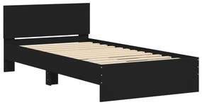 fekete szerelt fa ágykeret fejtámlával 100 x 200 cm
