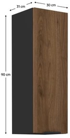 Felső konyhaszekrény Monzesa 30 G 90 1F (okapi dió + fekete) . 1096967