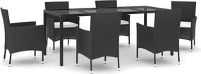 vidaXL 7 részes fekete polyrattan kerti étkezőgarnitúra párnával