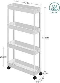Műanyag polc kerekeken CART 13,5x42x83 cm fehér
