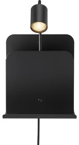 Nordlux - Fali lámpa polccal és USB ROOMI 1xGU10/8W/230V fekete